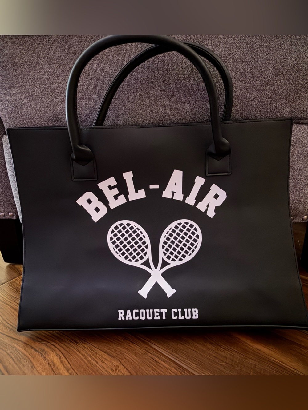 Black Tote Bag with White 'Bel-Air Racquet Club' Graphic